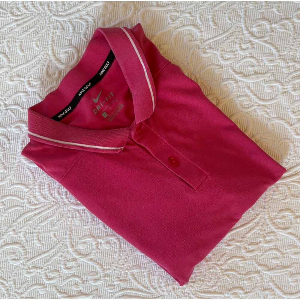 Nike Golf Mens Dri-FIT Pink Short Sleeve Tipped Polo Shirt AA2274-666 Large